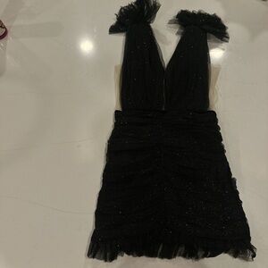 Black Plunge Neck Backless Bodycon Dress